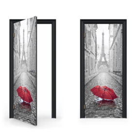 Paris Red Umbrella Door Sticker